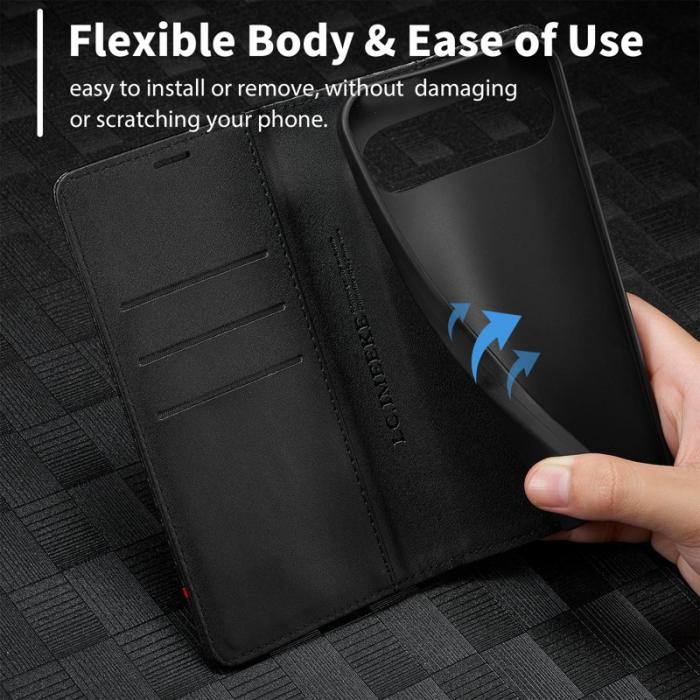 LC.imeeke - LC.IMEEKE Google Pixel 10 Pro Wallet Fodral Äkta läder - Svart