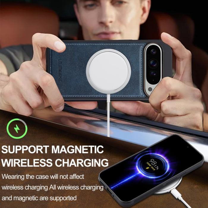 LC.imeeke - LC.IMEEKE Google Pixel 10 Pro XL Fodral Äkta läder - Blå