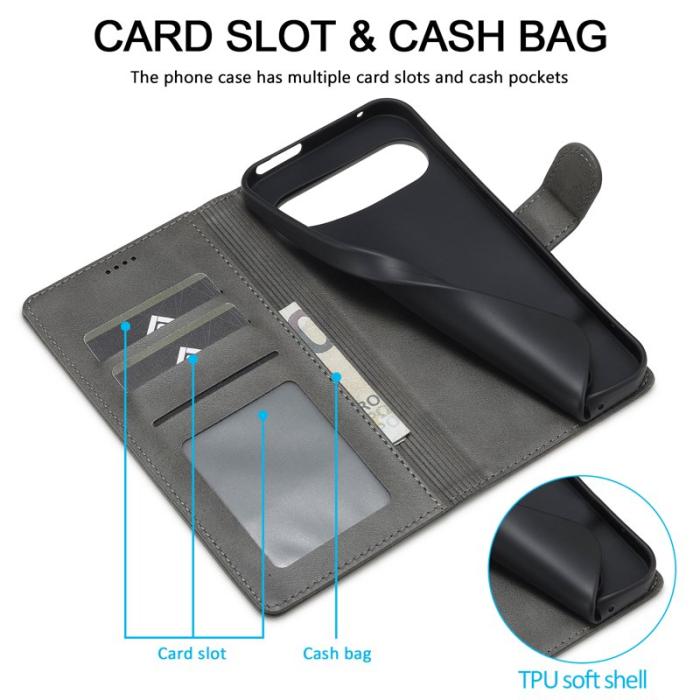 LC.imeeke - LC.IMEEKE Google Pixel 10 Pro XL Fodral Äkta läder - Grå