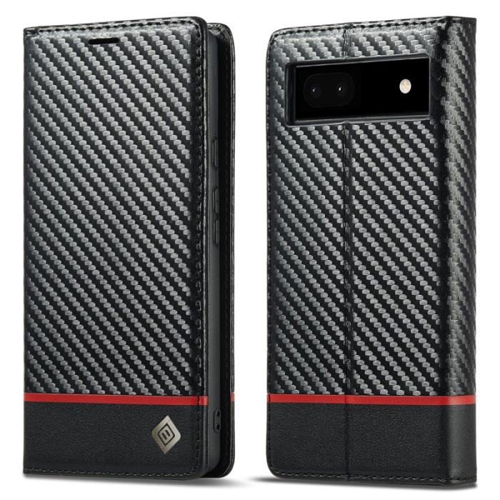 LC.imeeke - LC.IMEEKE Google Pixel 6a Fodral PU Läder - Carbon Fiber - Vit