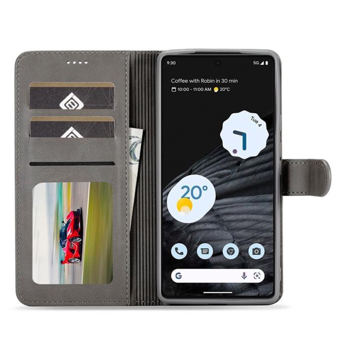 LC.imeeke - LC.IMEEKE Google Pixel 7 Fodral Äkta läder - Grå