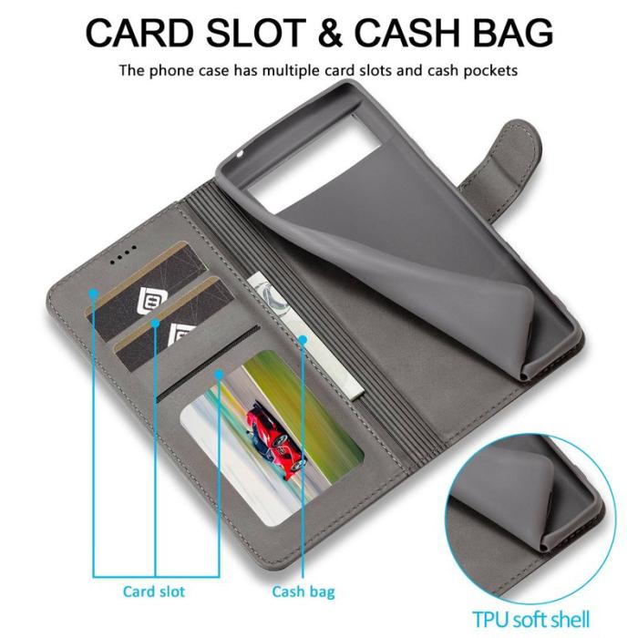 LC.imeeke - LC.IMEEKE Google Pixel 7 Fodral Äkta läder - Grå