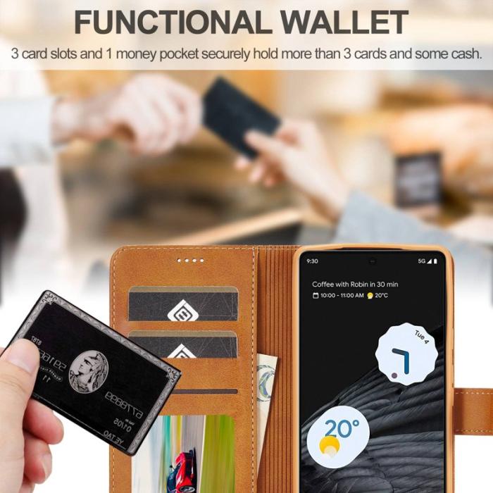 LC.imeeke - LC.IMEEKE Google Pixel 7 Fodral Äkta läder - Ljusbrun