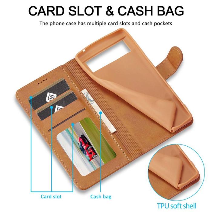 LC.imeeke - LC.IMEEKE Google Pixel 7 Fodral Äkta läder - Ljusbrun