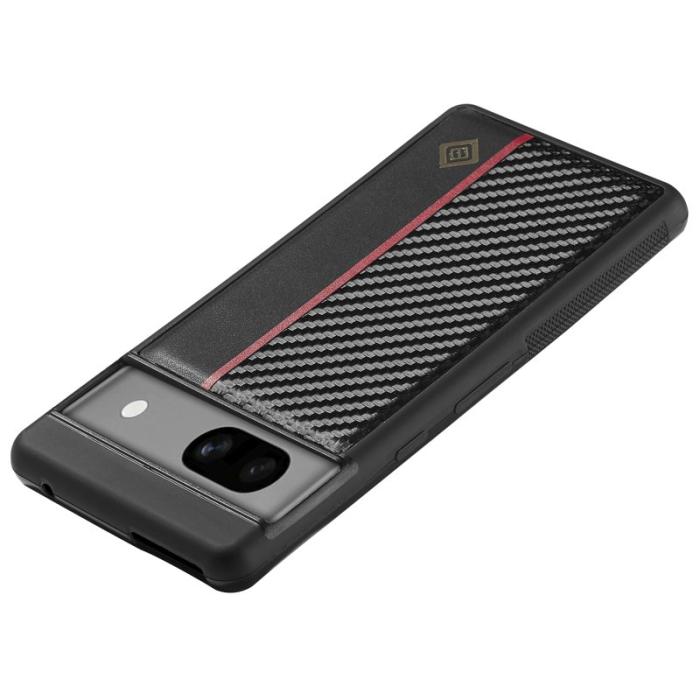 LC.imeeke - LC.IMEEKE Google Pixel 7a Fodral - Kolfiber PU Läder - Svart