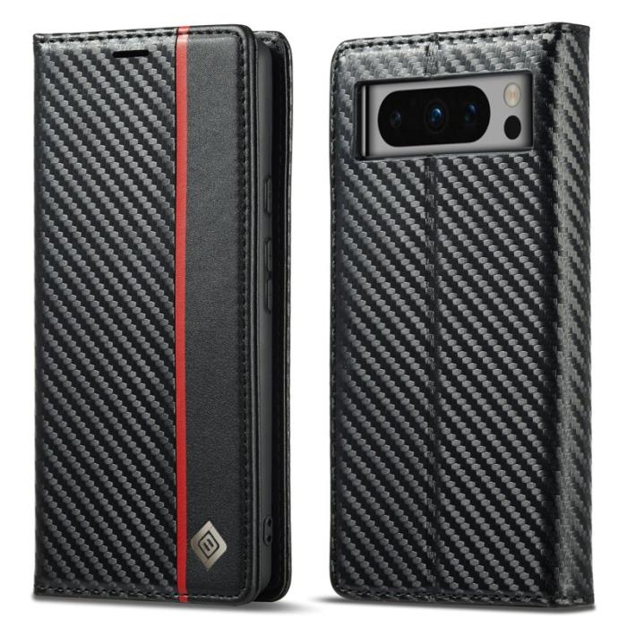 LC.imeeke - LC.IMEEKE Google Pixel 8 Pro Fodral PU Läder - Carbon Fiber - Svart