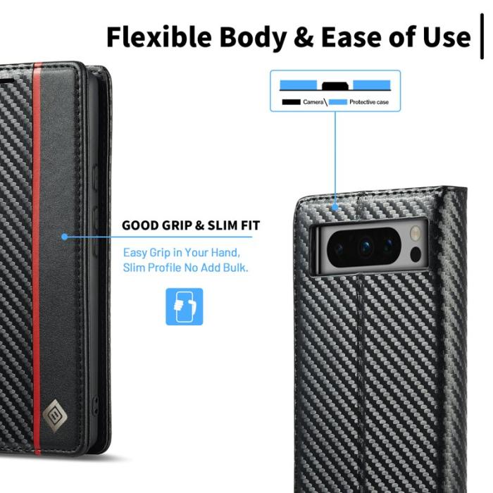 LC.imeeke - LC.IMEEKE Google Pixel 8 Pro Fodral PU Läder - Carbon Fiber - Svart