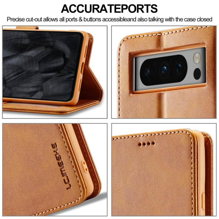 LC.imeeke - LC.IMEEKE Google Pixel 8 Pro Fodral PU Läder - Ljusbrun