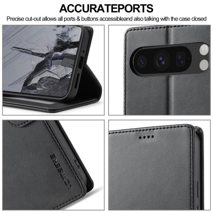 LC.imeeke - LC.IMEEKE Google Pixel 9 / 9 Pro Fodral Äkta läder - Svart