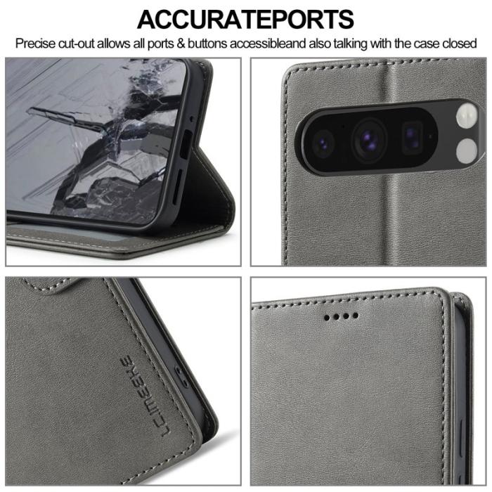 LC.imeeke - LC.IMEEKE Google Pixel 9 Pro Fodral Shockproof PU Läder - Grå