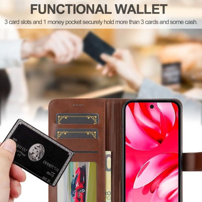 LC.imeeke - LC.IMEEKE Google Pixel 9a Fodral - Äkta läder - Brun