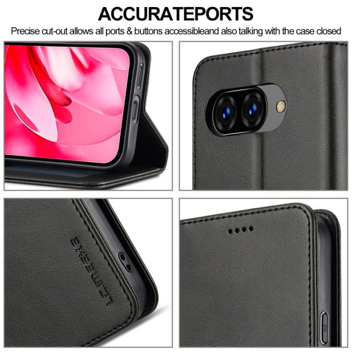 LC.imeeke - LC.IMEEKE Google Pixel 9a Fodral - Äkta läder - Svart