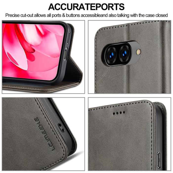 LC.imeeke - LC.IMEEKE Google Pixel 9a Fodral PU Läder - Grå