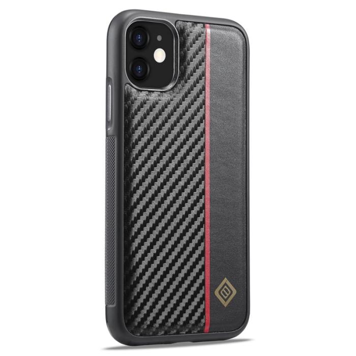 LC.imeeke - LC.IMEEKE iPhone 11 Fodral Carbon Fiber PU Läder - Svart