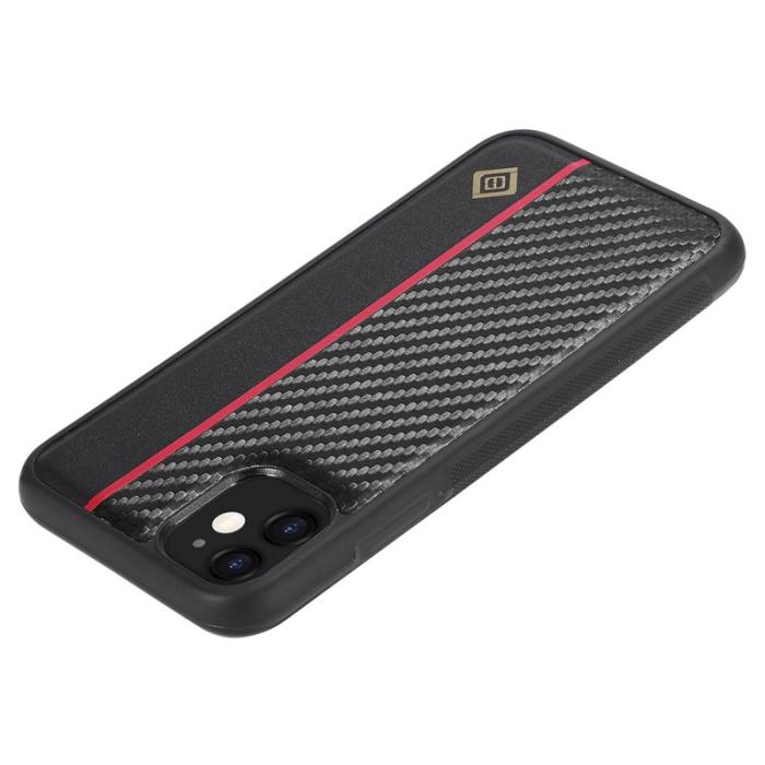 LC.imeeke - LC.IMEEKE iPhone 11 Fodral Carbon Fiber PU Läder - Svart