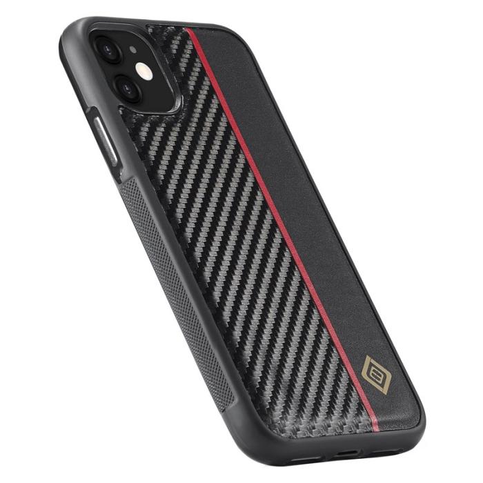 LC.imeeke - LC.IMEEKE iPhone 11 Fodral Carbon Fiber PU Läder - Svart