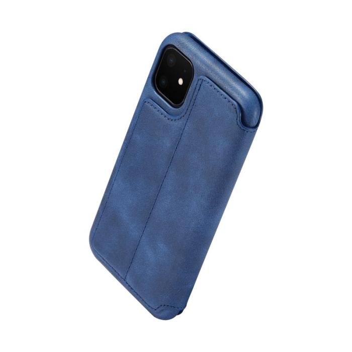 LC.imeeke - LC.IMEEKE iPhone 11 Skal Retro Stil Äkta Läder - Blå