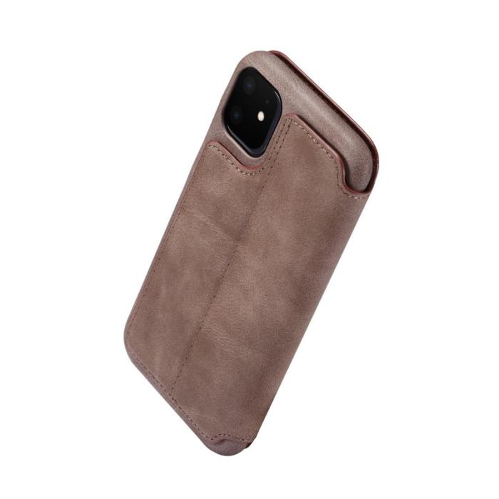 LC.imeeke - LC.IMEEKE iPhone 11 Skal Retro Stil Äkta Läder - Kaffe