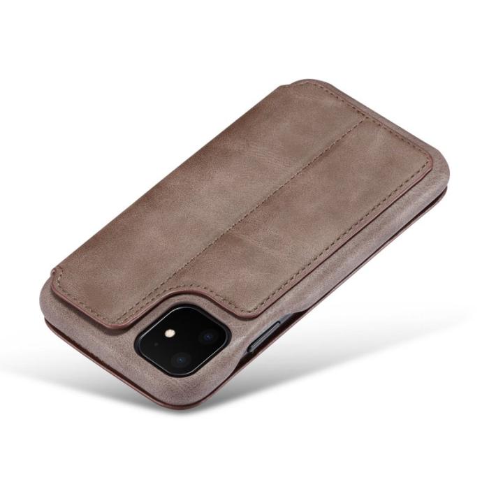 LC.imeeke - LC.IMEEKE iPhone 11 Skal Retro Stil Äkta Läder - Kaffe