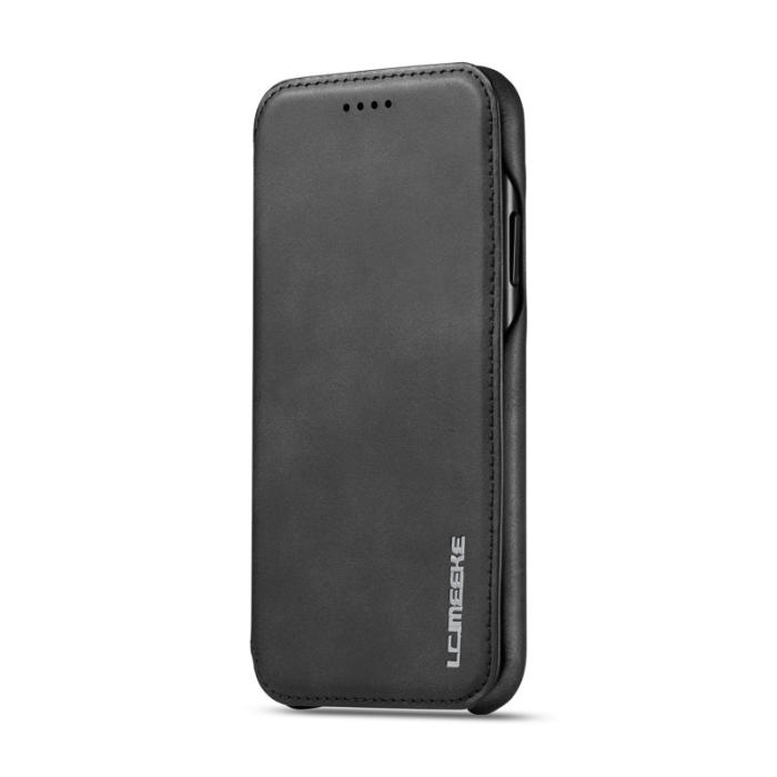 LC.imeeke - LC.IMEEKE iPhone 11 Skal Retro Stil Äkta Läder - Svart