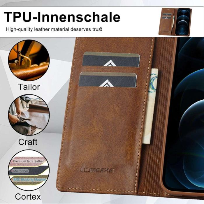 LC.imeeke - LC.IMEEKE iPhone 12 / 12 Pro Fodral PU Läder - Brun