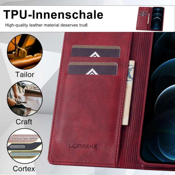 LC.imeeke - LC.IMEEKE iPhone 12 / 12 Pro Fodral PU Läder - Röd
