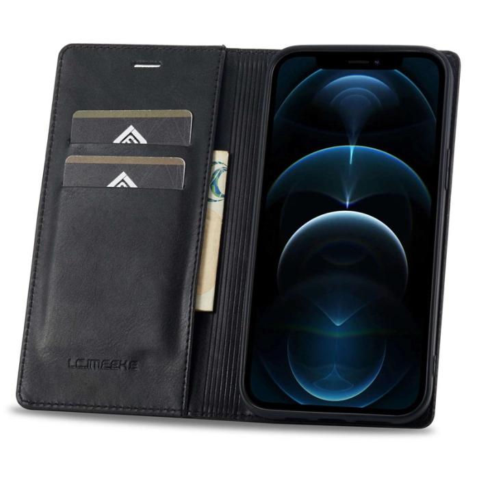 LC.imeeke - LC.IMEEKE iPhone 12 / 12 Pro Fodral PU Läder - Svart