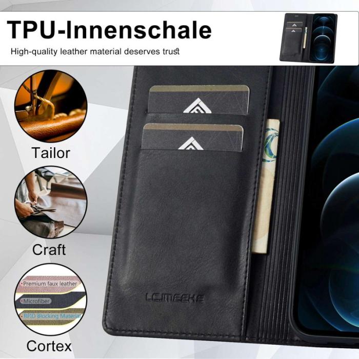 LC.imeeke - LC.IMEEKE iPhone 12 / 12 Pro Fodral PU Läder - Svart