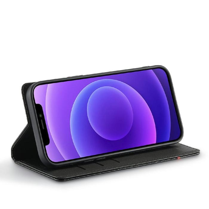 LC.imeeke - LC.IMEEKE iPhone 12 Fodral Äkta läder - Vertikal Röd Rand