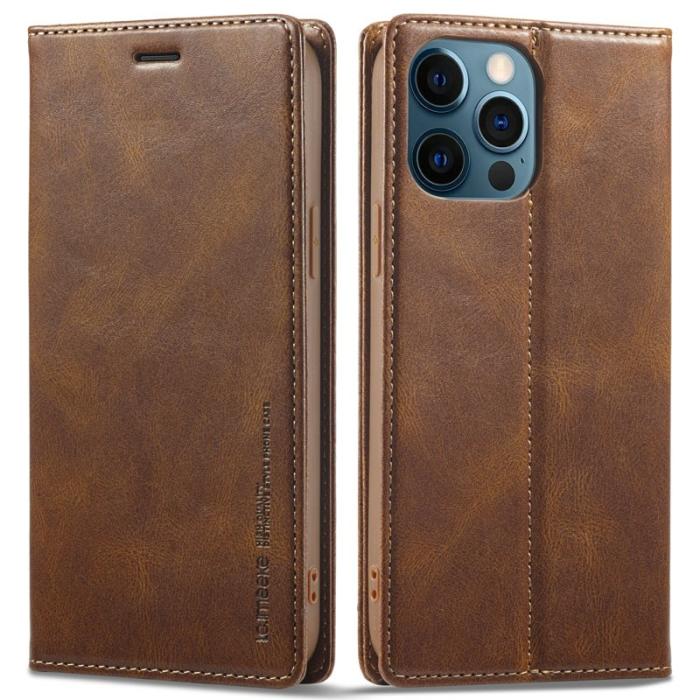 LC.imeeke - LC.IMEEKE iPhone 12 Pro Max Fodral Äkta läder - Brun