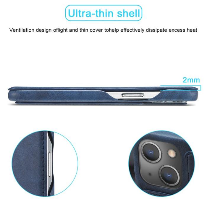 LC.imeeke - LC.IMEEKE iPhone 13 Fodral i Äkta läder - Blå