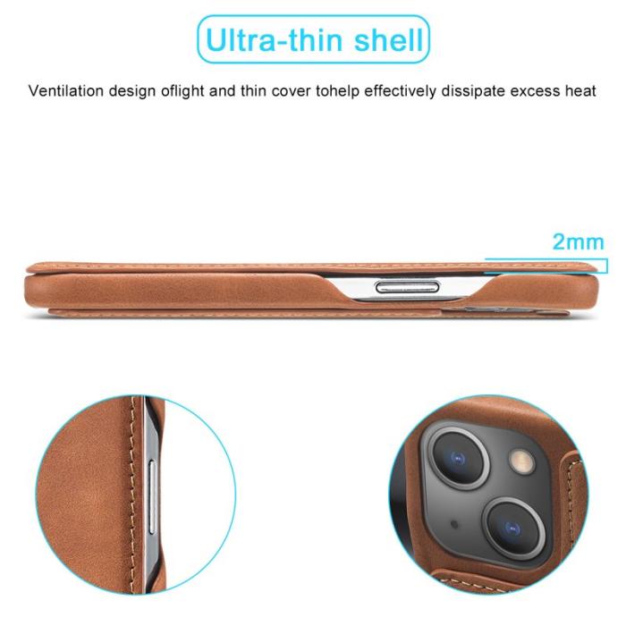 LC.imeeke - LC.IMEEKE iPhone 13 Fodral i Äkta Läder - Brun