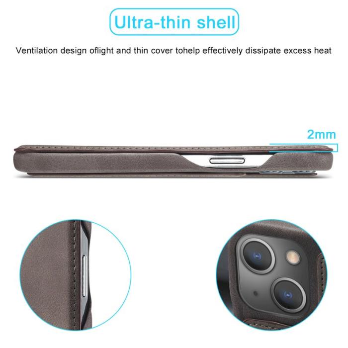 LC.imeeke - LC.IMEEKE iPhone 13 Fodral i Äkta läder - Kaffe