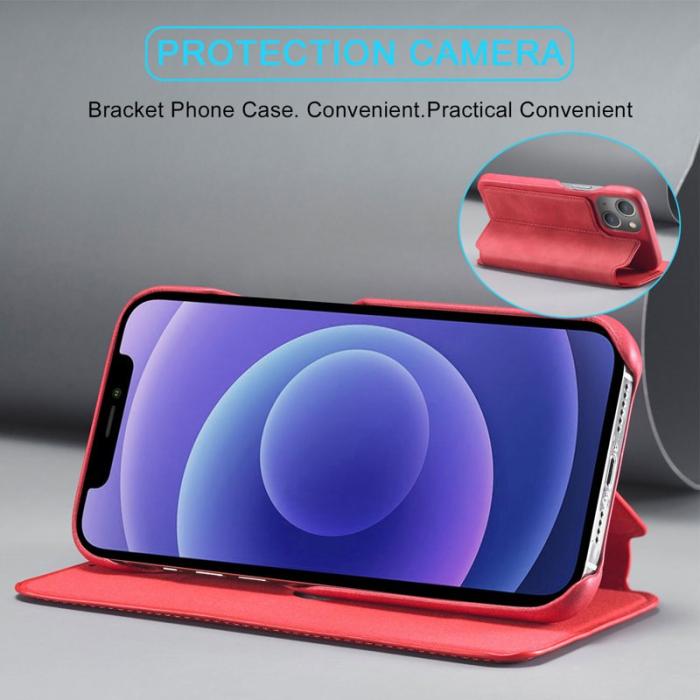 LC.imeeke - LC.IMEEKE iPhone 13 Fodral i Retro Stil - Äkta läder - Röd