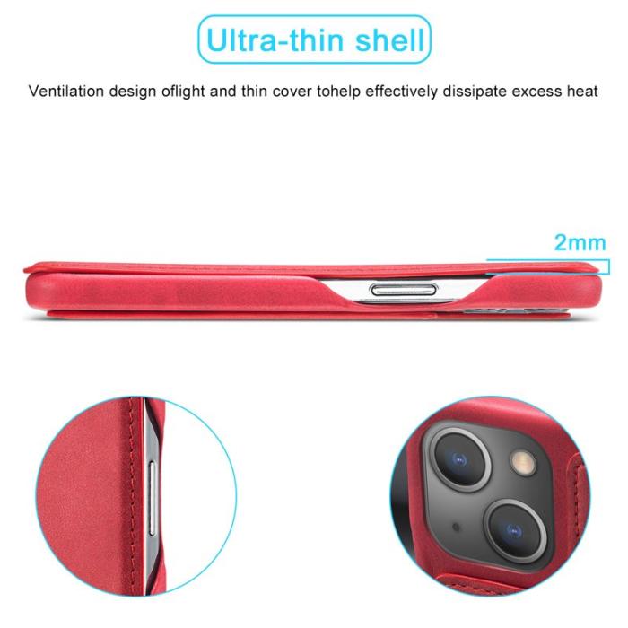 LC.imeeke - LC.IMEEKE iPhone 13 Fodral i Retro Stil - Äkta läder - Röd