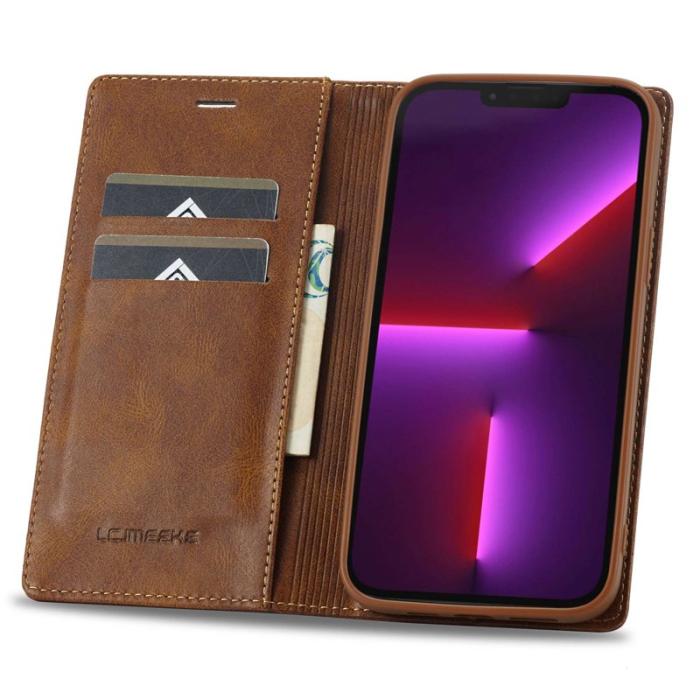 LC.imeeke - LC.IMEEKE iPhone 13 Pro Fodral Flip Wallet Äkta läder - Brun