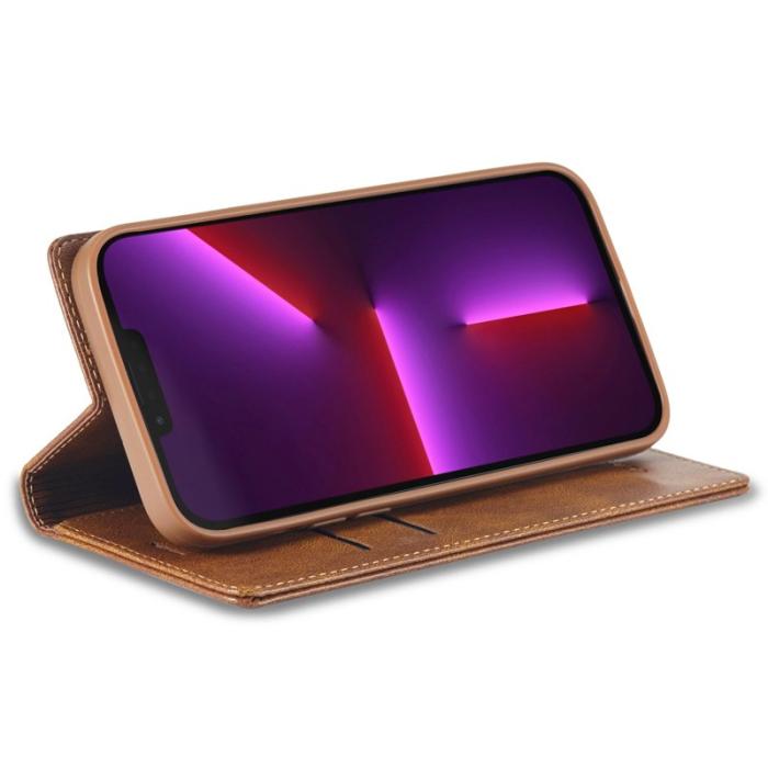 LC.imeeke - LC.IMEEKE iPhone 13 Pro Fodral Flip Wallet Äkta läder - Brun