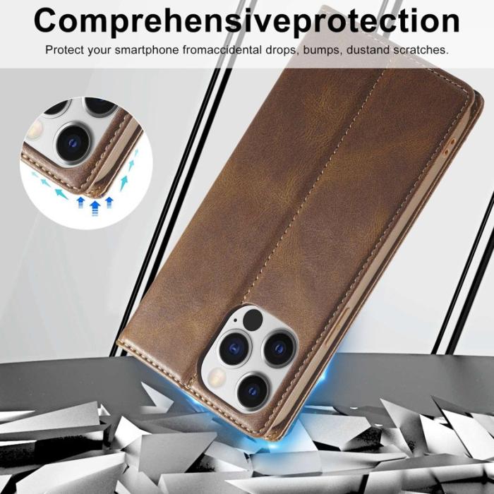 LC.imeeke - LC.IMEEKE iPhone 13 Pro Fodral Flip Wallet Äkta läder - Brun