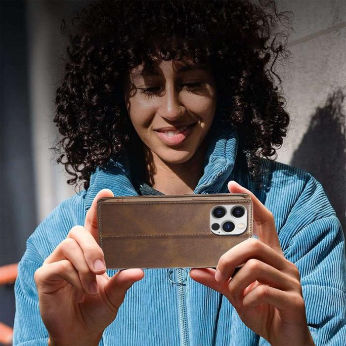 LC.imeeke - LC.IMEEKE iPhone 13 Pro Fodral Flip Wallet Äkta läder - Brun