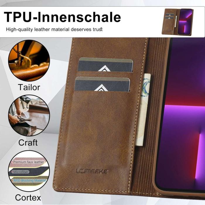 LC.imeeke - LC.IMEEKE iPhone 13 Pro Fodral Flip Wallet Äkta läder - Brun