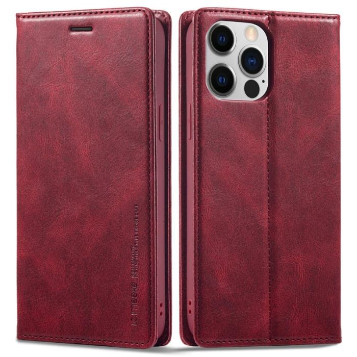 LC.imeeke - LC.IMEEKE iPhone 13 Pro Fodral i Äkta läder - Röd
