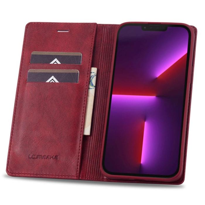 LC.imeeke - LC.IMEEKE iPhone 13 Pro Fodral i Äkta läder - Röd