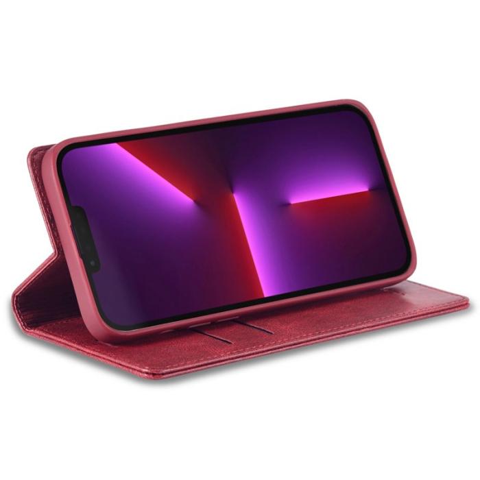 LC.imeeke - LC.IMEEKE iPhone 13 Pro Fodral i Äkta läder - Röd