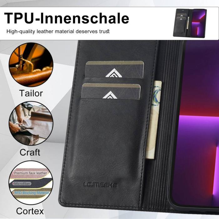 LC.imeeke - LC.IMEEKE iPhone 13 Pro Fodral i Äkta läder - Svart