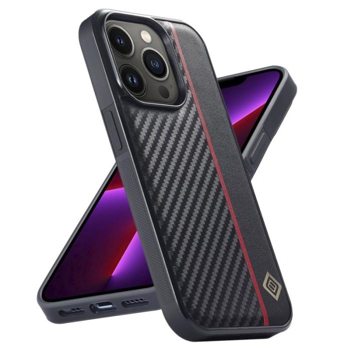 LC.imeeke - LC.IMEEKE iPhone 13 Pro Fodral i PU-läder - Kolfiber - Svart