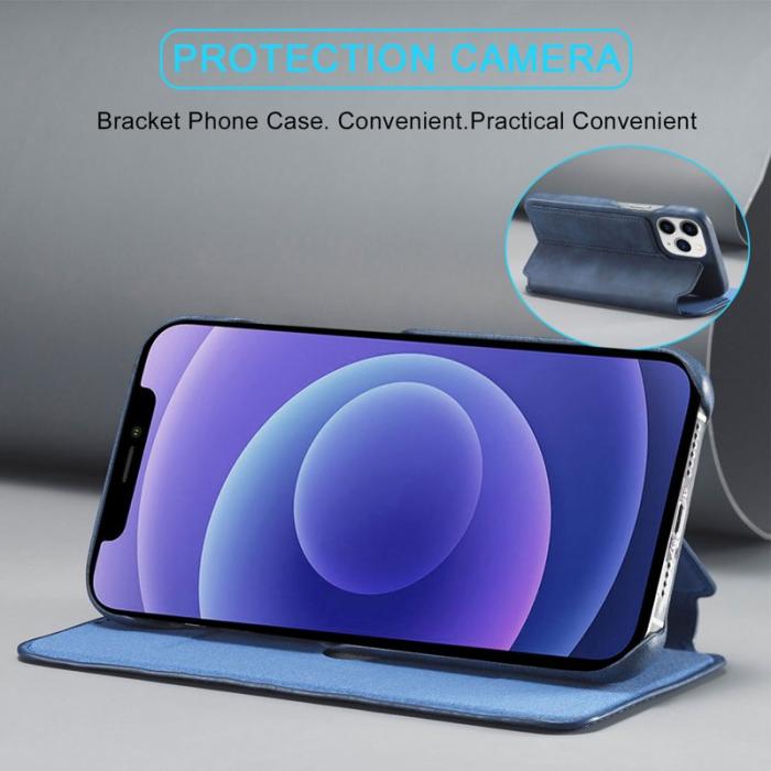 LC.imeeke - LC.IMEEKE iPhone 13 Pro Max Fodral Äkta läder - Blå