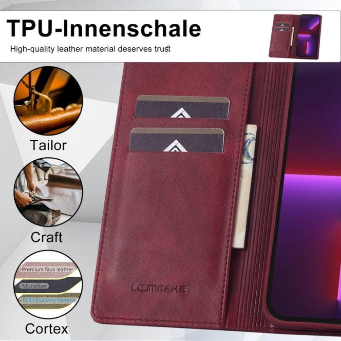 LC.imeeke - LC.IMEEKE iPhone 13 Pro Max Fodral Äkta läder - Röd