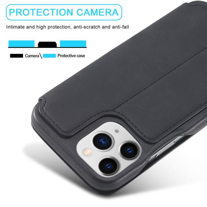 LC.imeeke - LC.IMEEKE iPhone 13 Pro Max Fodral Äkta läder - Svart