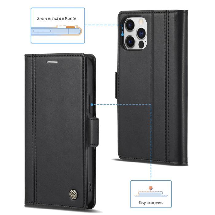 LC.imeeke - LC.IMEEKE iPhone 13 Pro Skal PU Läder med Kortfack - Svart