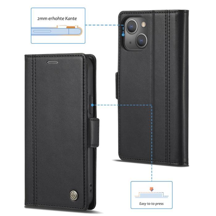 LC.imeeke - LC.IMEEKE iPhone 13 Skal Shockproof PU Läder - Svart